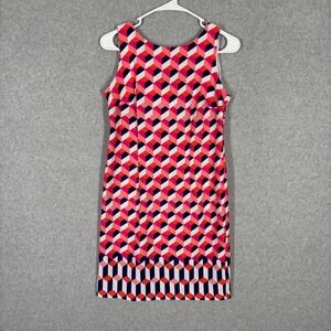 Amanda Lane Dress 2P Knee Navy Coral Mod 50s Shift Church Easter Nautical Preppy
